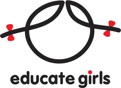 Educate Girls logo, a girl's face drawn in one black line with red hair ties