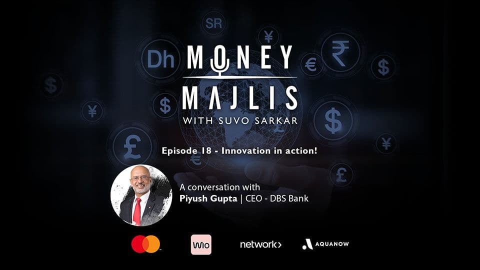 Ep 18: How DBS Became a Digital Banking Leader - cover art with a portrait of Piyush Gupta of DBS Bank beneath the Money Majlis logo