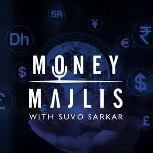 Ep 13: Will Crypto Change the World? - cover art showing the Money Majlis with Suvo Sarkar logo over a globe held in an open hand