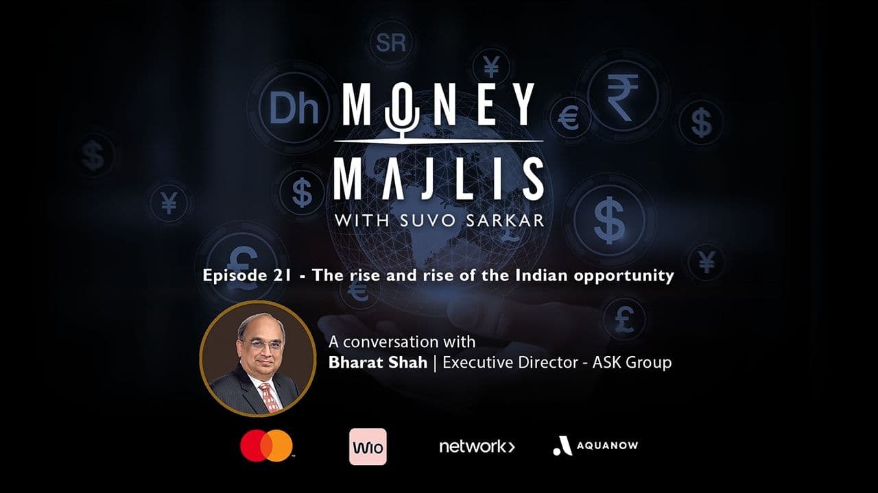 Ep 21: The Indian Investment Opportunity - cover art with a portrait of Bharat Shah beneath the Money Majlis logo