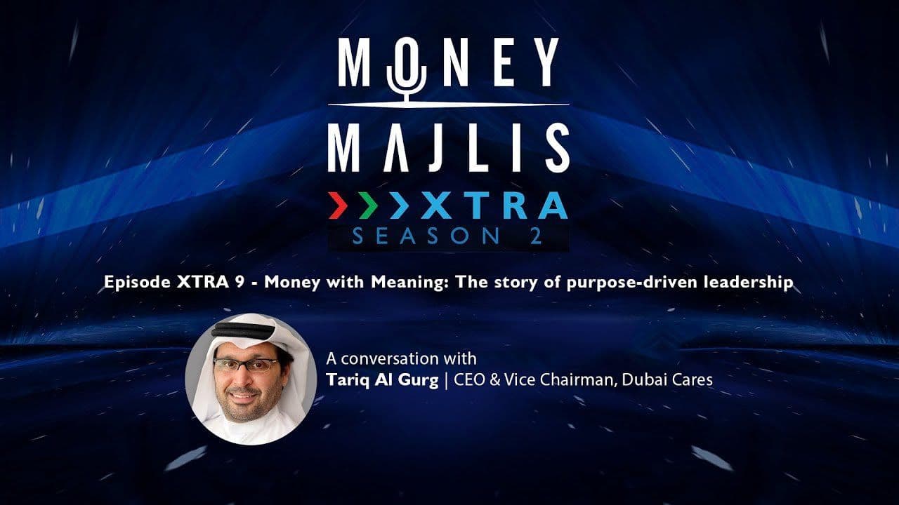 XTRA 9: Money with Meaning - Season 2 cover art with a portrait of Tariq Al Gurg of Dubai Cares