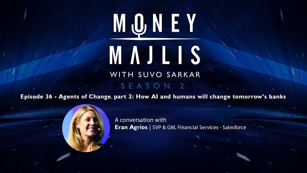 Ep 36: Agents of Change: AI and Banking, Part 2 - Season 2 cover art with a portrait of Eran Agrios of Salesforce
