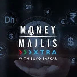 XTRA 1: Art, Culture and the Jaipur Literature Festival - cover art showing the Money Majlis XTRA with Suvo Sarkar logo over a globe held in an open hand