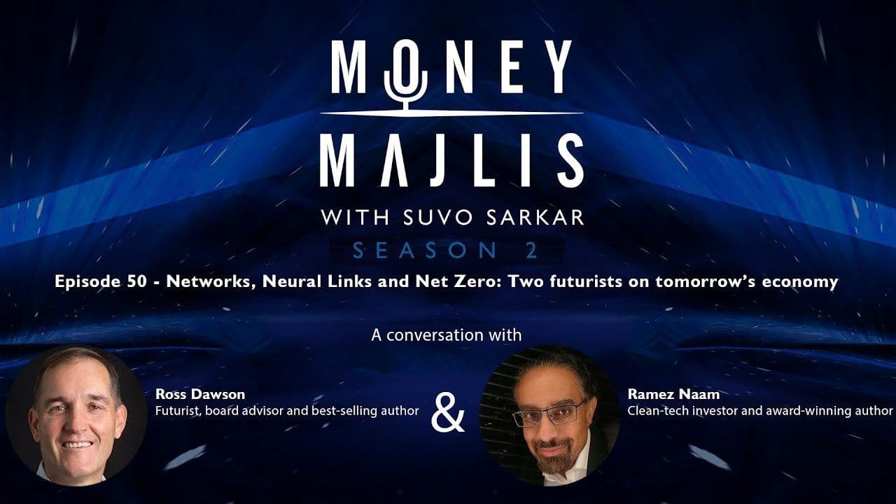 Ep 50: Networks, Neural Links and Net Zero - Season 2 cover art with portraits of Ross Dawson and Ramez Naam